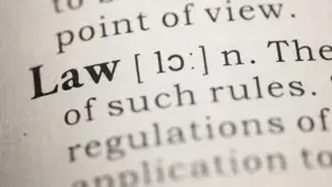 A closeup of the definition for the word 'Law'.